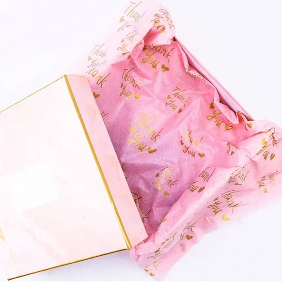 💕LAST PACK💕25 Sheets Pink with Gold Thank You Tissue Paper 20" x 14" - Picture 5 of 6
